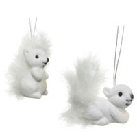 2x Kerstboomhangers witte eekhoorns 6 cm kerstversiering - thumbnail