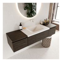 Mondiaz Bukla 160cm badmeubel met module 40 dark brown 3 lades met wastafel midden zonder kraangat kleur talc