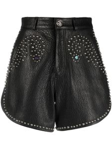 Philipp Plein short en cuir à détails de clous - Noir