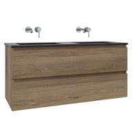 Adema Chaci Badkamermeubelset - 120x46x57cm - 2 keramische wasbakken zwart - zonder kraangaten - 2 lades - eiken SW1212781/SW773933
