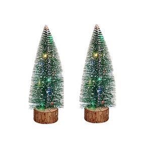 2x stuks kleine/mini decoratie kerstboompjes van 25 cm met gekleurde LED lichtjes