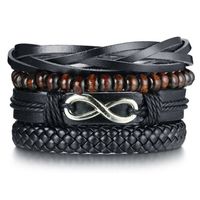 Leren armbanden Set Zwart Infinity Houten Kralen