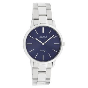 OOZOO C20041 Horloge Vintage staal zilverkleurig-blauw 34 mm