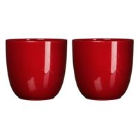 3x stuks bloempotten glans donkerrood keramiek voor kamerplant H14 x D14.5 cm