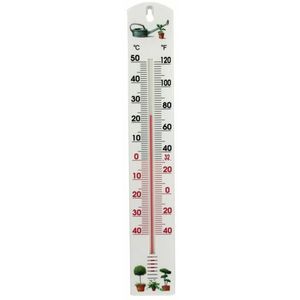 Thermometer buiten - wit - kunststof - 40 cm - plantjes print   -