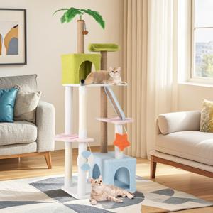 180 cm Grote Krabpaal met Meerdere Verdiepingen met 2 Kattenholtes Platforms Sisalpalen Ladder/Krabplank en Speelgoed Kleurrijk