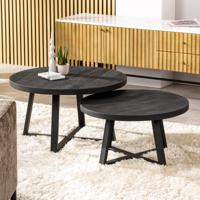 BASE Salontafel Koko Acaciahout, Set van 2 stuks - Zwart - Rond