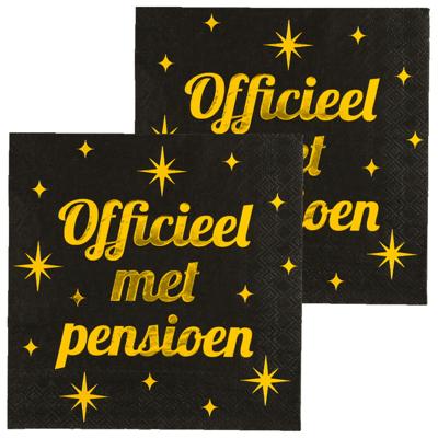 Verjaardag feest servetten - Officieel met Pensioen - 32x stuks - zwart/goud - 33 x 33 cm Verjaardag feest servetten - Officieel met Pensioen - 32x stuks - zwart/goud - 33 x 33 cm