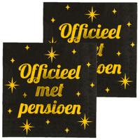 Verjaardag feest servetten - Officieel met Pensioen - 32x stuks - zwart/goud - 33 x 33 cm