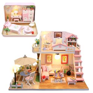 Miniatuurhuis Bouwpakket Medium - Romantische Kamer Combideal met Roze Kamer