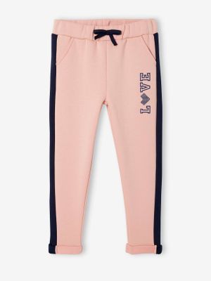 Fleece sportbroek met strepen aan de zijkant voor meisjes roze