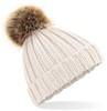 Beechfield CB412b Junior Faux Fur Pom Pom Chunky Beanie - Oatmeal - One Size