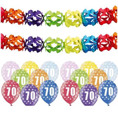 Partydeco 70 jaar feestartikelen pakket - 2x slingers en 12x ballonnen - verjaardag versiering