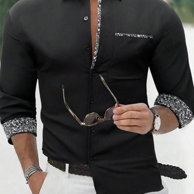 Bon&Bon Men's Yellow Long Sleeve Casual Button-Up Floral Shirt Black / XXL