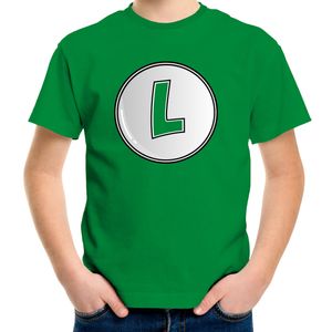 Bellatio Decorations game verkleed t-shirt kinderen - loodgieter Luigi - groen - carnaval/themafeest XL (164-176)  -