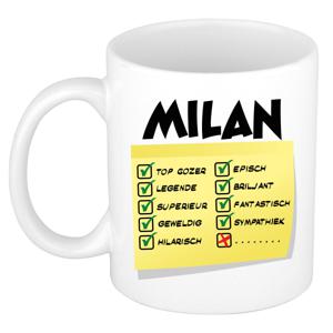 Naam mok Milan - wit - top gozer - keramiek - 300 ml - cadeau collega beker