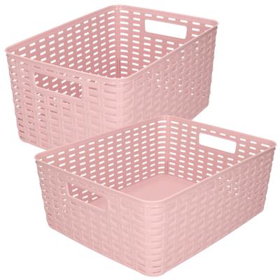 Opbergboxen / opbergmandjes set - 5x stuks - rotan kunststof - roze - met inhoud 12 en 18 liter