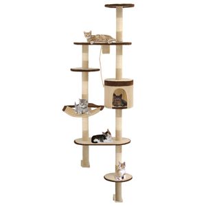 VidaXL Kattenkrabpaal met krabpalen wandmontage 194 cm beige bruin