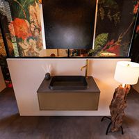 Badkamermeubelset Mondiaz Erin 80 cm met 1 Lade met RIDGE Wastafel Midden Urban met 1 kraangat Greeploos Mat Rust