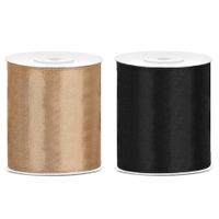 2x rollen hobby decoratie satijnlint zwart-goud 10 cm x 25 meter