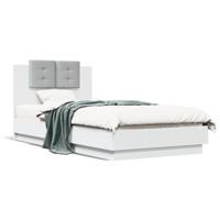 Bedframe met hoofdbord en LED-verlichting wit 90x190 cm