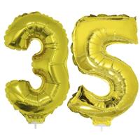 35 jaar leeftijd versiering cijfers - verjaardag - ballonnen op stokje - van 41 cm - goud