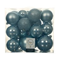 52x stuks kunststof kerstballen lichtblauw 6-8-10 cm glans/mat/glitter