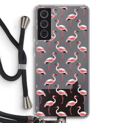 Flamingoprint groen: Samsung Galaxy S21 FE Transparant Hoesje met koord