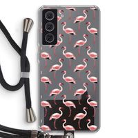 Flamingoprint groen: Samsung Galaxy S21 FE Transparant Hoesje met koord