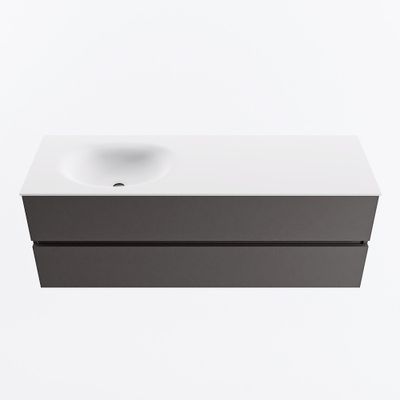 MONDIAZ VICA 140cm badmeubel onderkast Dark Grey 2 lades. Wastafel MOON links zonder kraangat, kleur Talc.