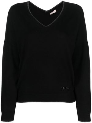 LIU JO pull en maille fine à col v - Noir