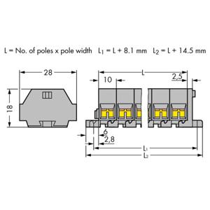 WAGO 261-209 Klemstrook 10 mm Spanveer Toewijzing: L Grijs 25 stuk(s)