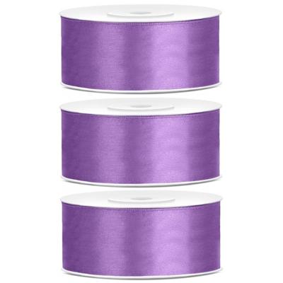 Satijn sierlint - 3x - lila paars - Hobby/decoratie cadeau lint - 2,5 cm x 25 meter
