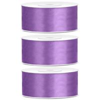 Satijn sierlint - 3x - lila paars - Hobby/decoratie cadeau lint - 2,5 cm x 25 meter