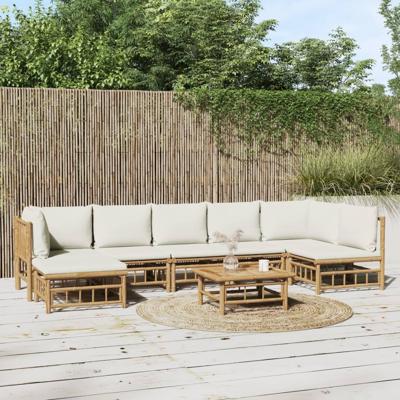 8-delige Loungeset met kussens bamboe crèmewit