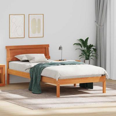 Bedframe met LED -striplichten met hoofdeinde Wasbruin 90 x 190 cm Grenenhout
