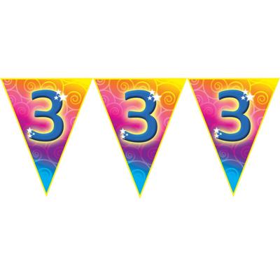 3 jaar verjaardag feest vlaggenlijn - 5 meter - Feestartikelen/versiering - kunststof