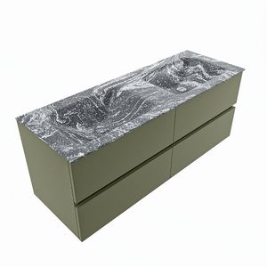 MONDIAZ VICA-DLUX 130cm badmeubel onderkast Army 4 lades. Inbouw wastafel CLOUD dubbel zonder kraangat, kleur Lava, en spiegel model SPOT