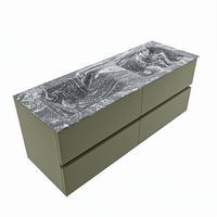 MONDIAZ VICA-DLUX 130cm badmeubel onderkast Army 4 lades. Inbouw wastafel CLOUD dubbel zonder kraangat, kleur Lava, en spiegel model SPOT - thumbnail