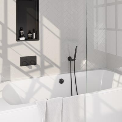 Inbouwthermostaat set Brauer Carving Met Drukknoppen Incl Baduitloop en Afvoer Mat Zwart (Keuze Handdouche)