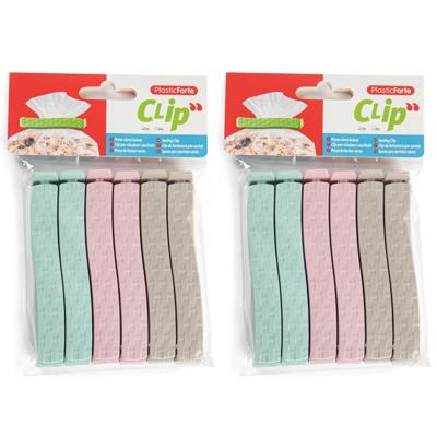 Plasticforte keuken voedsel afsluitclips - vershoudclips - 11 cm - 12x stuks pastel - kunststof