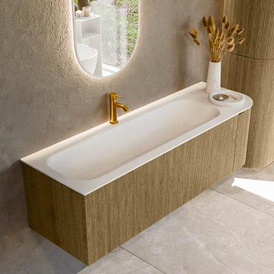 Badmeubel Mondiaz Kurve | 145 cm cm | Meubelkleur Dusk | Wastafelkleur Talc | Solid surface | Wasbak links zijde spoelbak | 1 kraangat