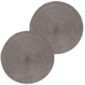 2x Ronde placemats glimmend donkergrijs 38 cm geweven/gevlochten