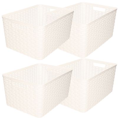 Set van 6x stuks opbergboxen/opbergmandjes rotan parel wit kunststof