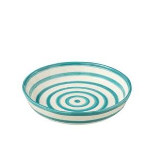 J-Line Bowl Granada Stripes Low Ceramic White|Aqua Large