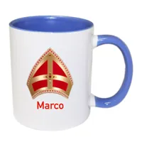 Sinterklaas mok mijter met naam (blauw)