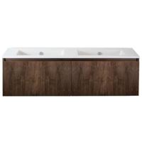 Frozen 3D Badmeubelset 140 cm - Greeplijst in Kleur - Dark Oak - Keramische Wastafel Wit Zonder Kraangat