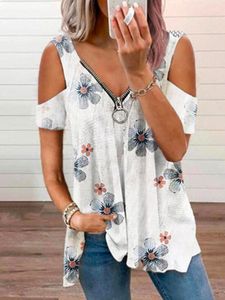 Vacation Floral V Neck Loosen Short Sleeve Top