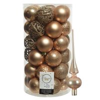 37x stuks kunststof kerstballen 6 cm incl. glazen piek toffee bruin