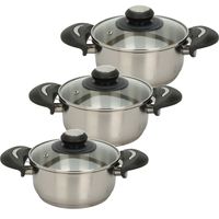 Excellent Houseware Kookpannen set - 3x - glazen deksel - RVS - 1.8/3.5/5.4 liter - thumbnail